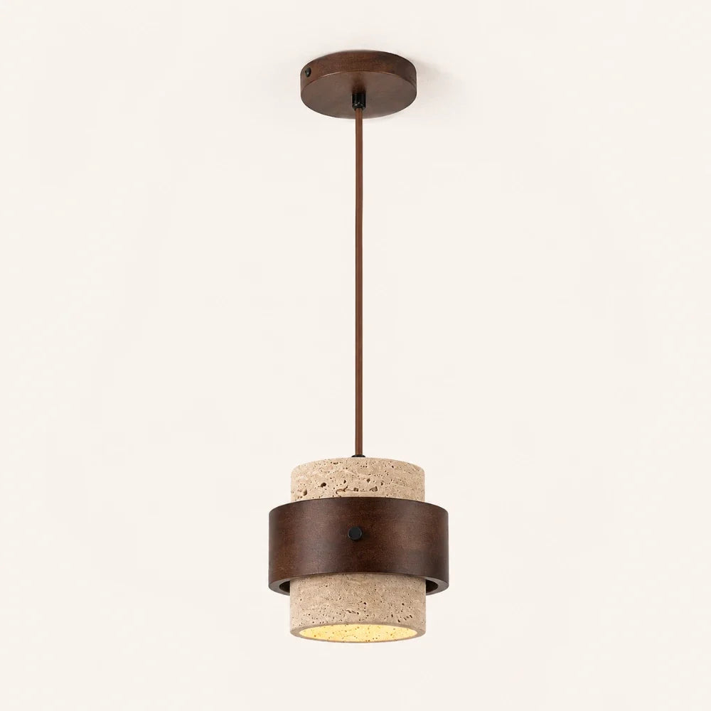 Suspension travertin & bois noye | Frya