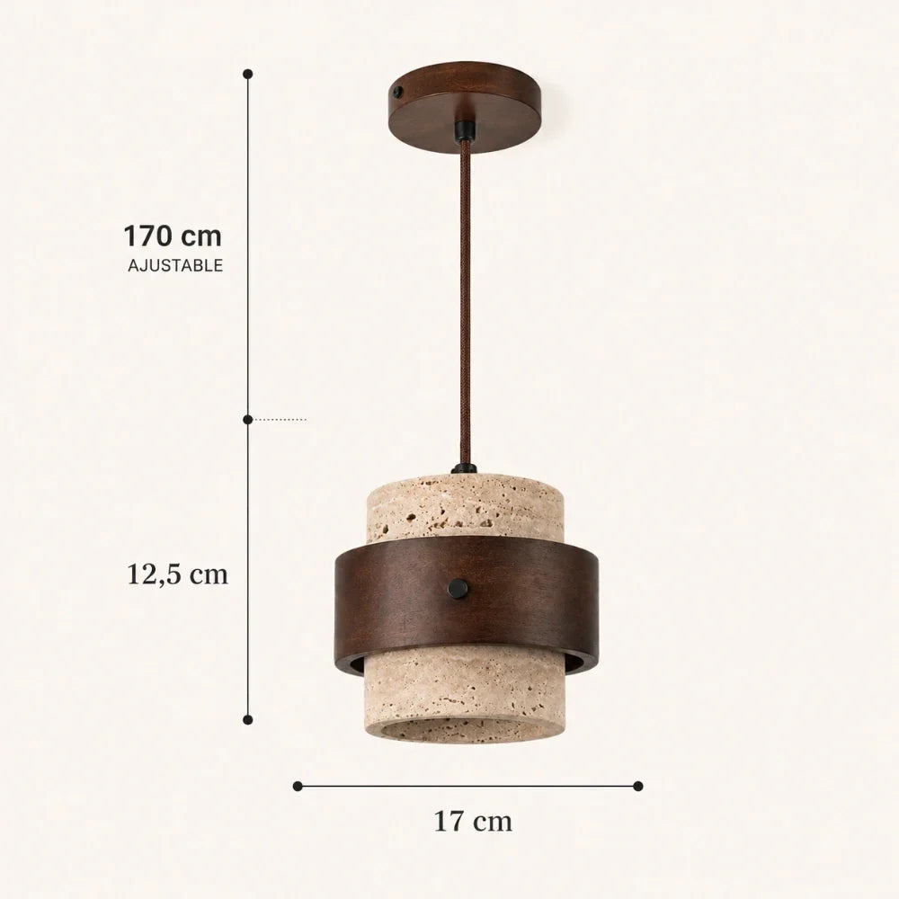 Suspension travertin & bois noye | Frya