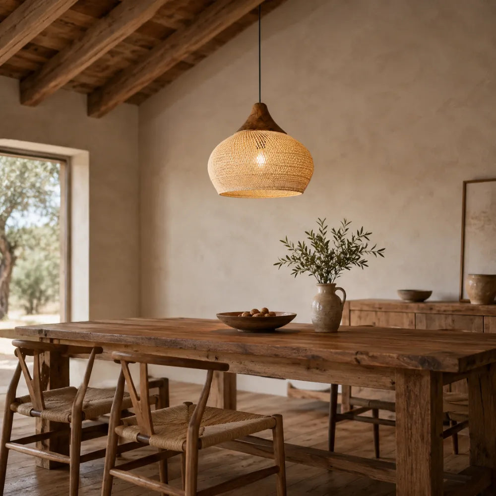 Suspension rotin & bois naturel | Kaia