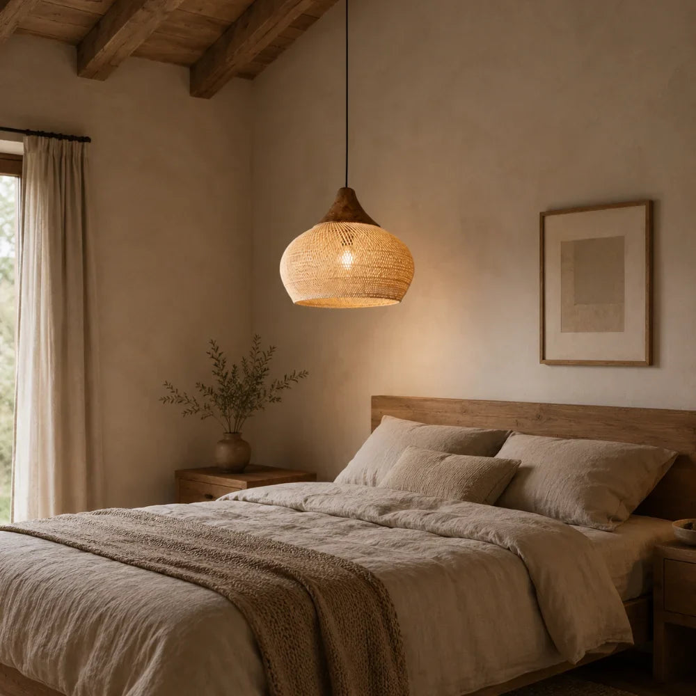 Suspension rotin & bois naturel | Kaia