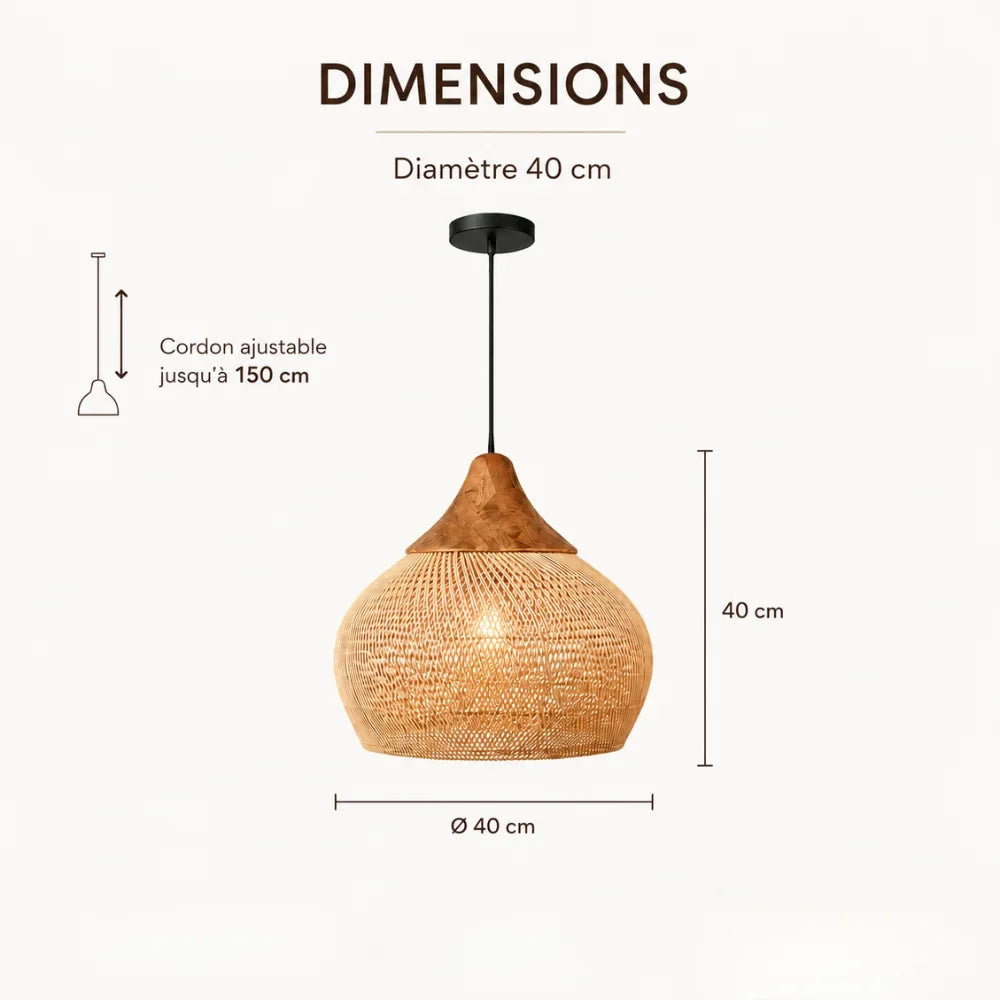 Suspension rotin & bois naturel | Kaia
