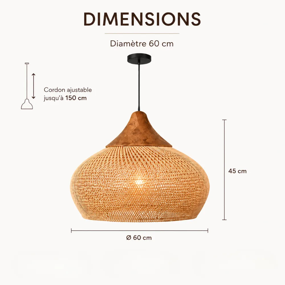 Suspension rotin & bois naturel | Kaia