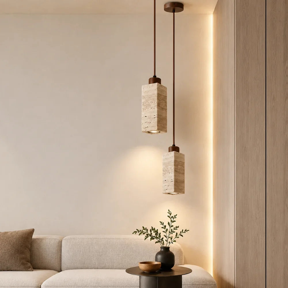 Suspension travertin & bois scandinave | Koben