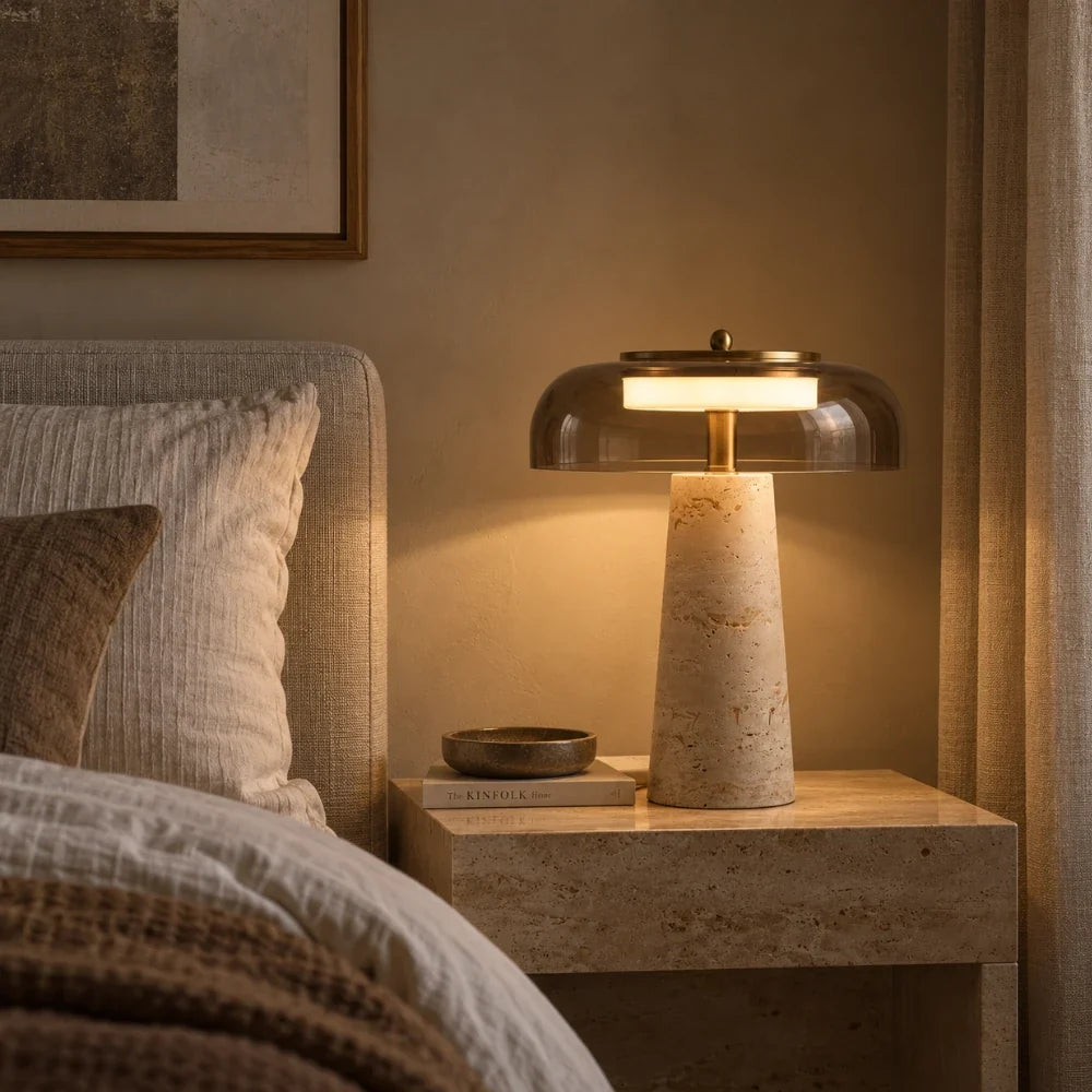 Lampe à poser travertin & verre | Sélia
