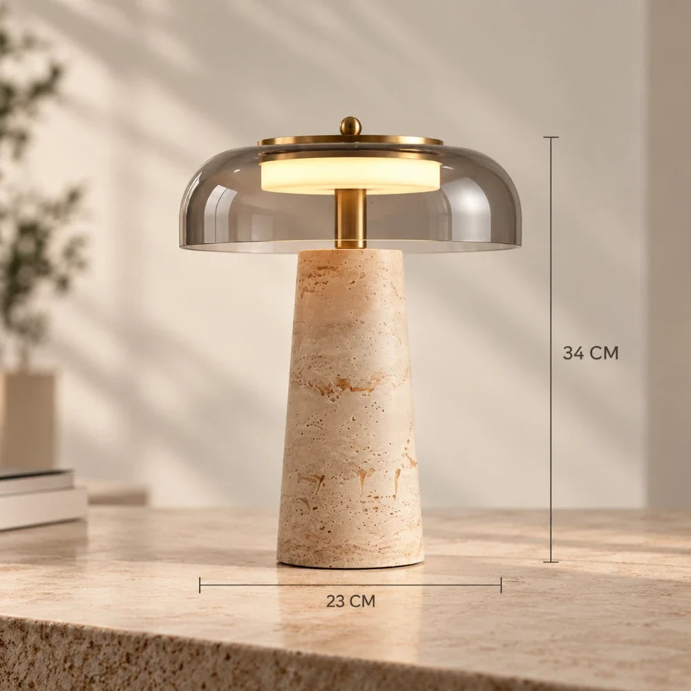 Lampe à poser travertin & verre | Sélia