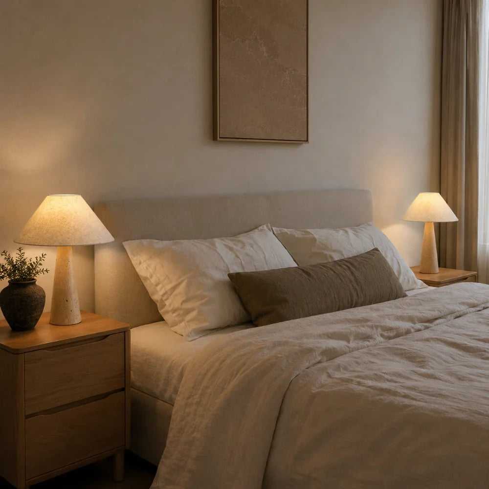 Lampe à poser travertin & tissu | Sila
