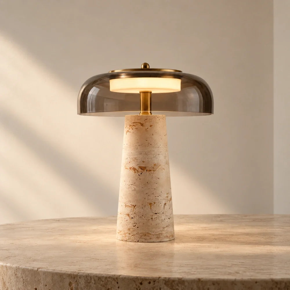Lampe à poser travertin & verre | Sélia