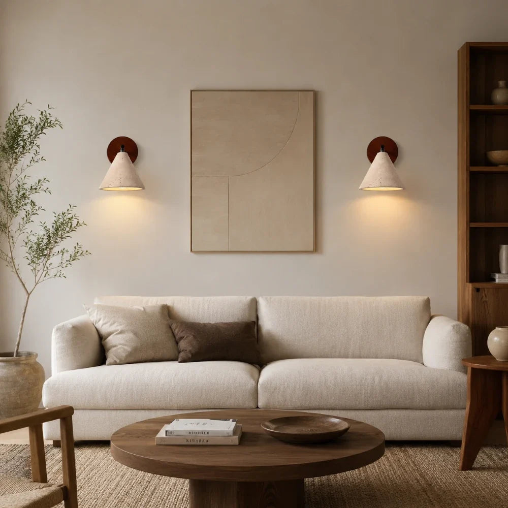 Applique murale design scandinave en travertin & bois | Lyra
