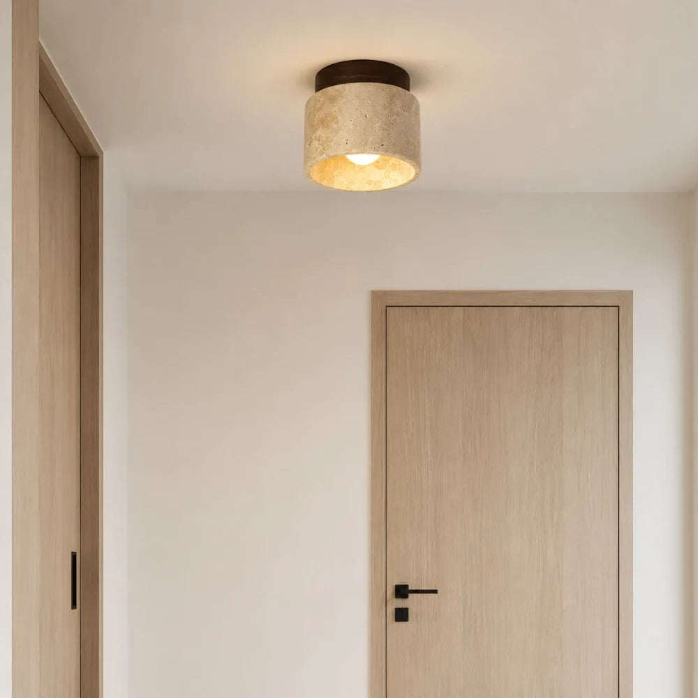 Plafonnier travertin & bois scandinave | Noor