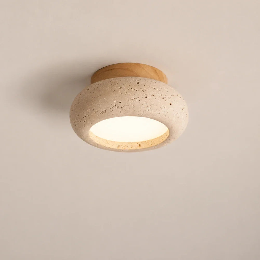 Plafonnier moderne en travertin & bois | Norden