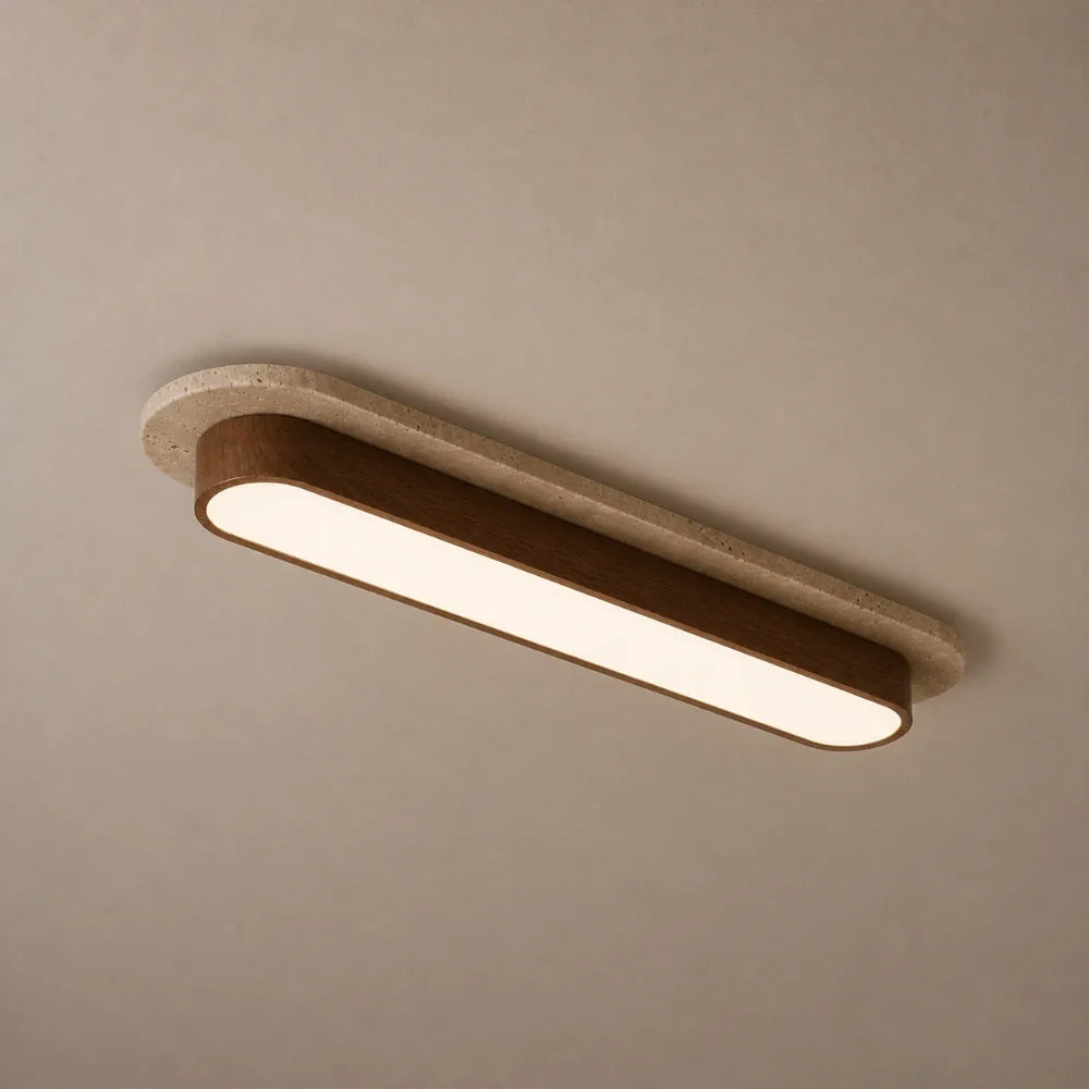 Plafonnier LED travertin & bois | Soraï