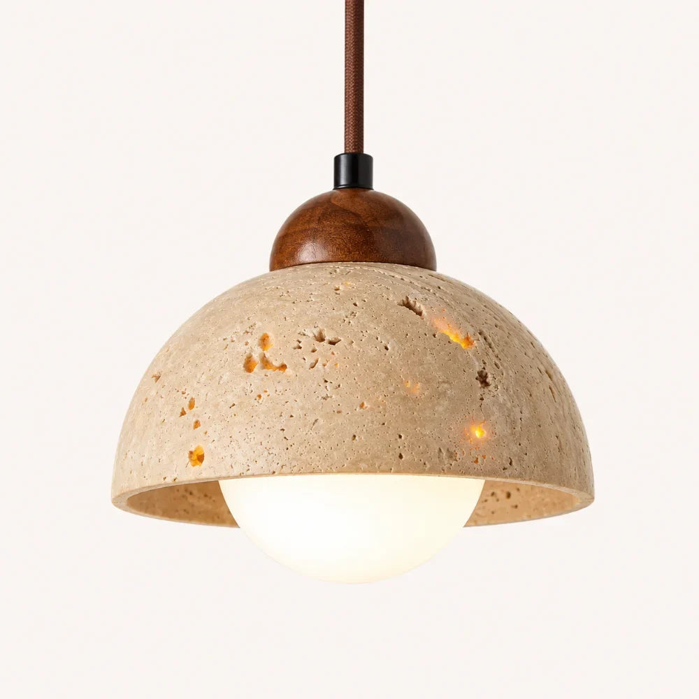 Suspension en travertin & bois design nordique | Porvoo