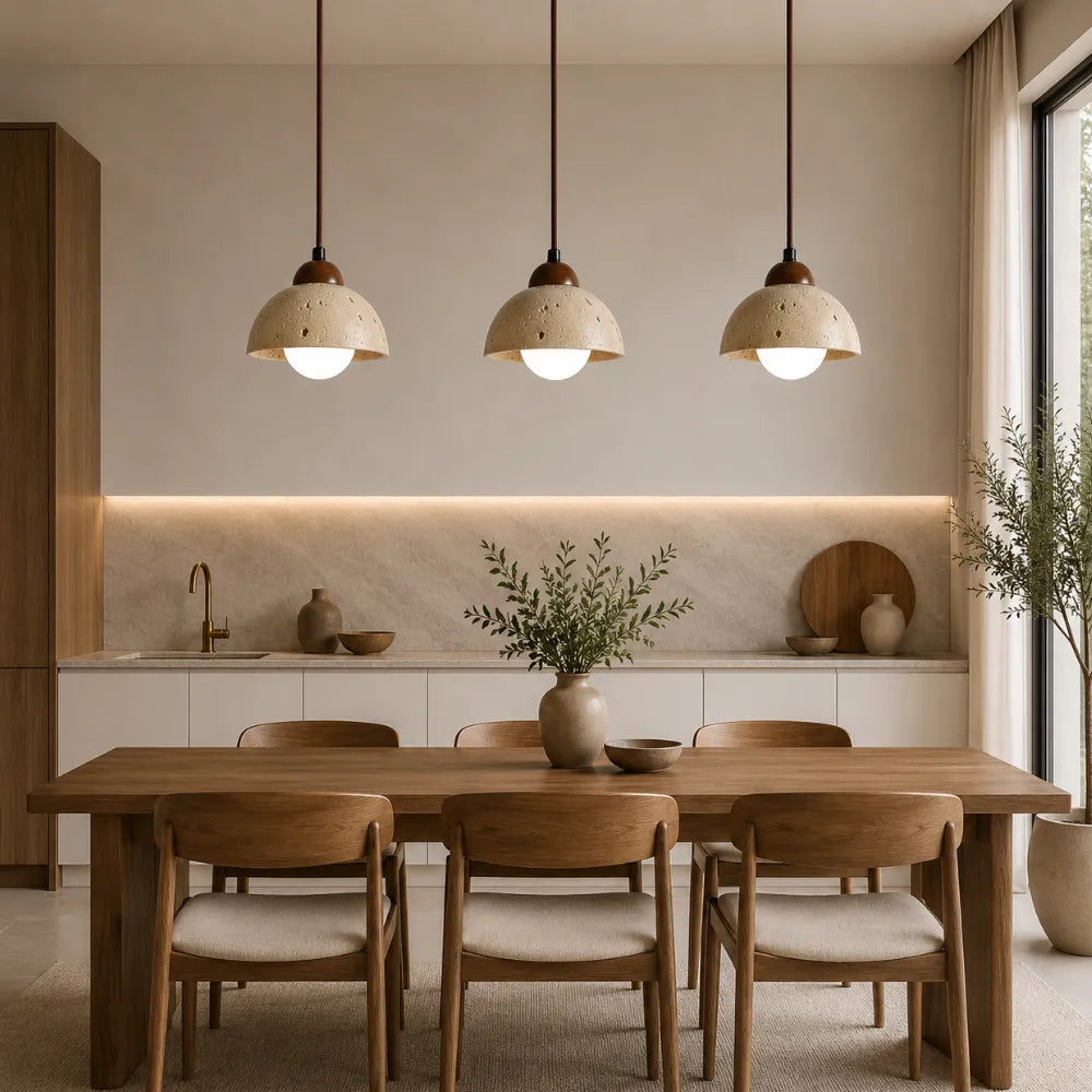 Suspension en travertin & bois design nordique | Porvoo