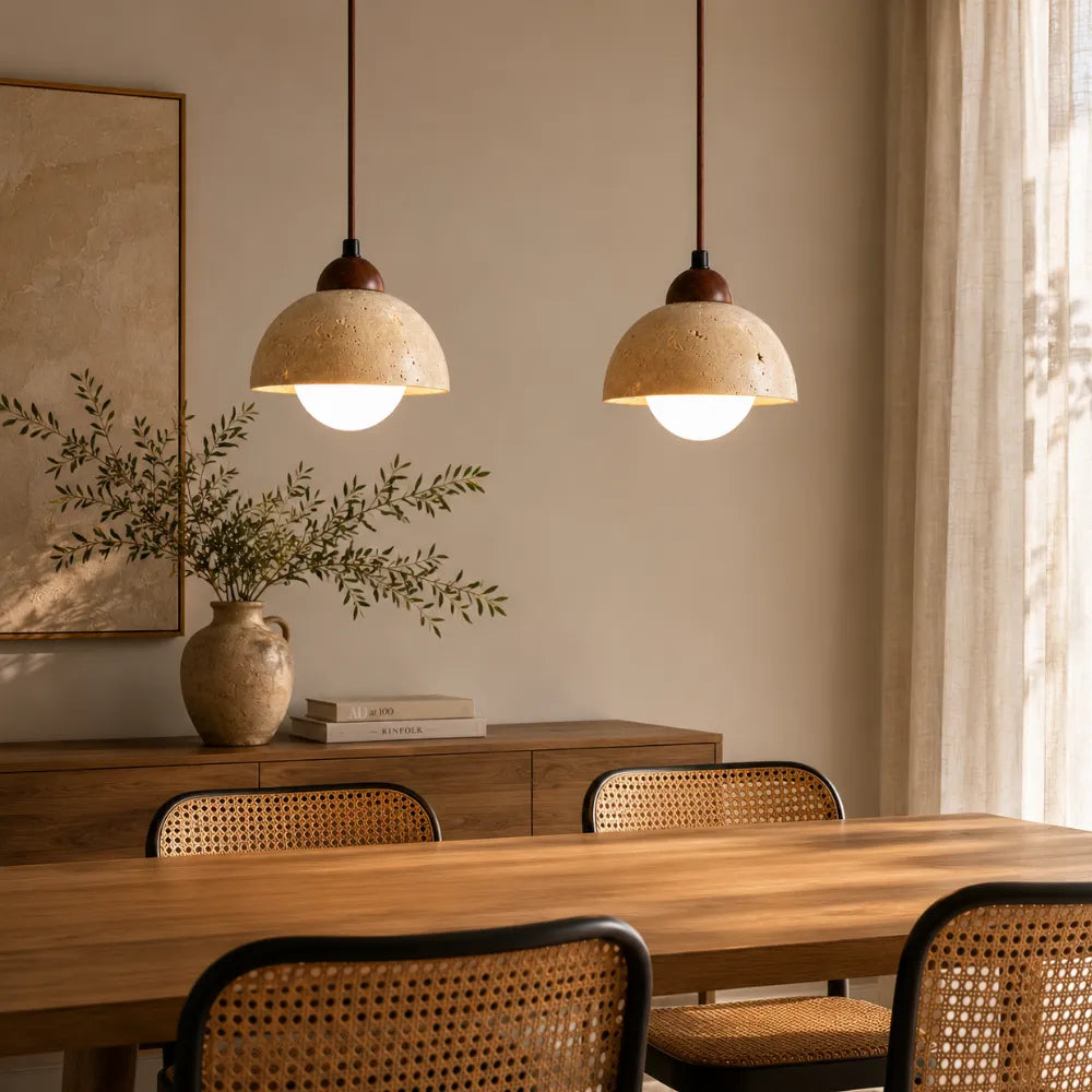 Suspension en travertin & bois design nordique | Porvoo