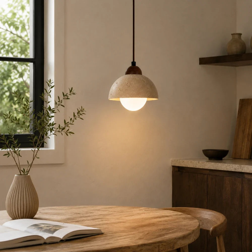 Suspension en travertin & bois design nordique | Porvoo