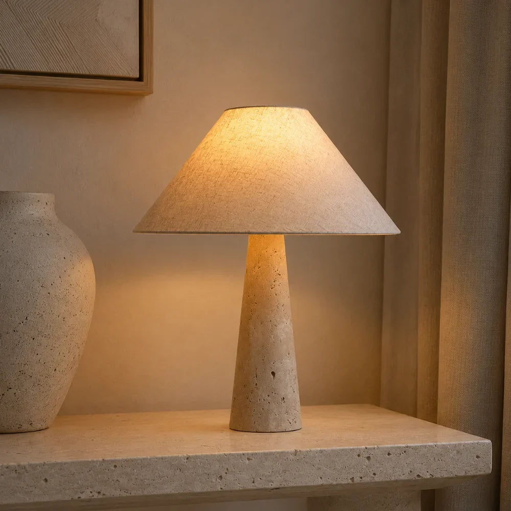 Lampe à poser travertin & tissu | Sila
