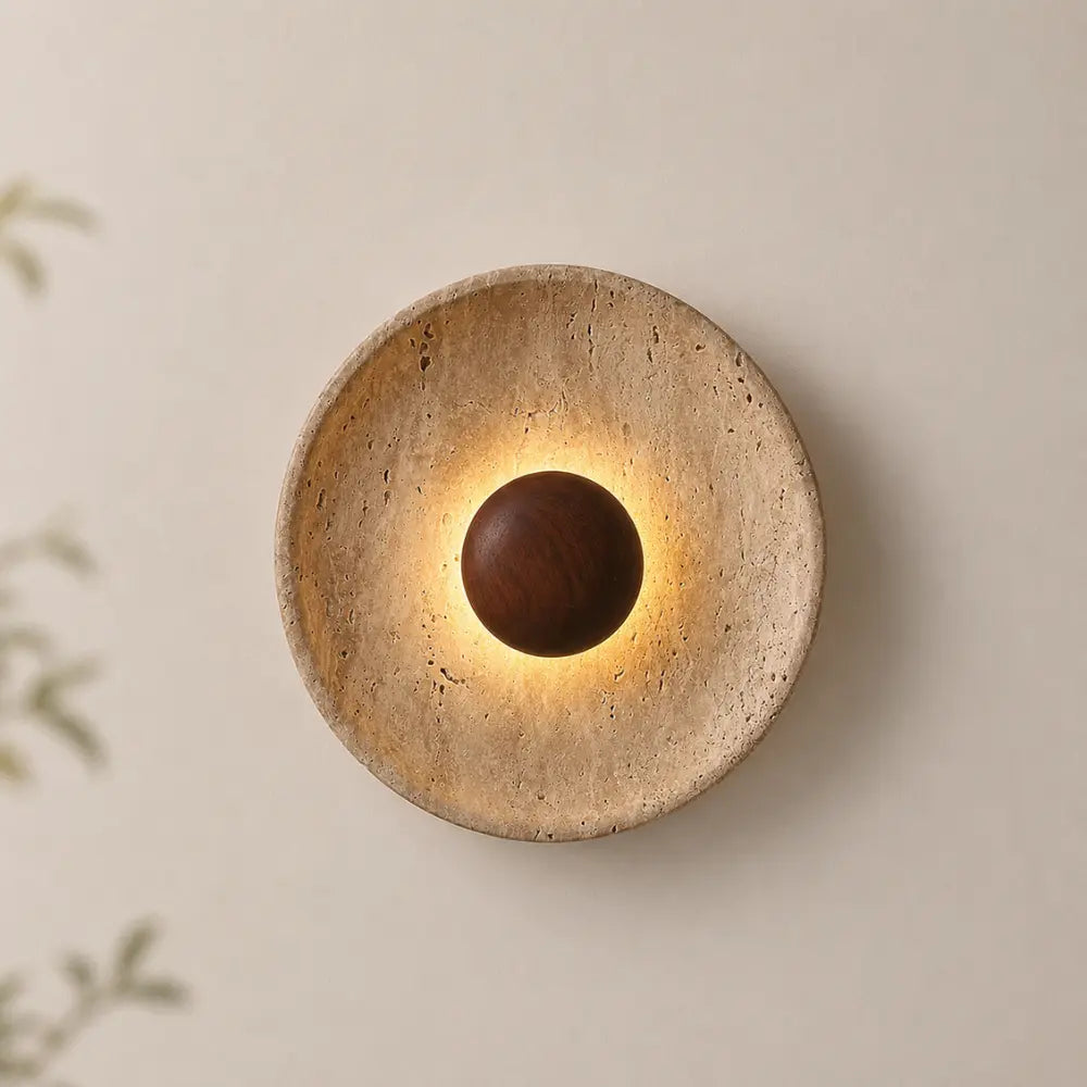 Applique murale LED travertin & bois | Stona