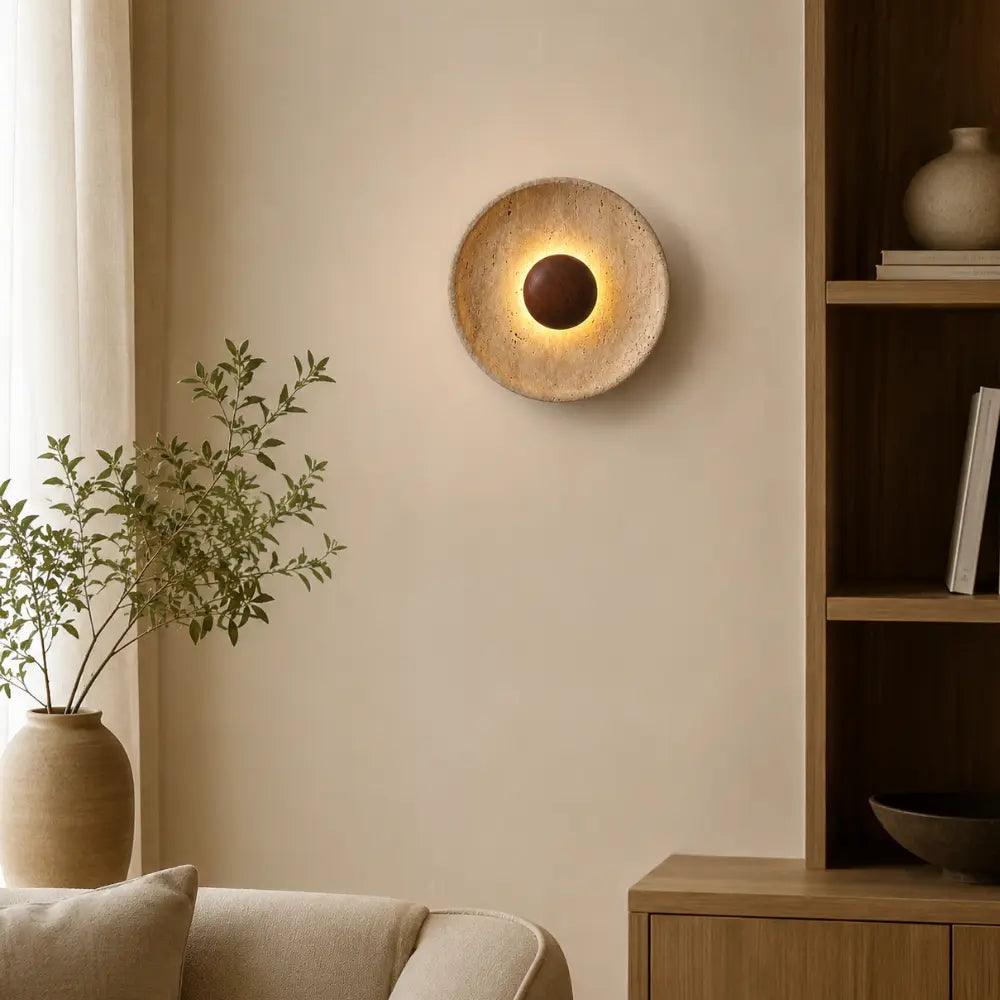 Applique murale LED travertin & bois | Stona