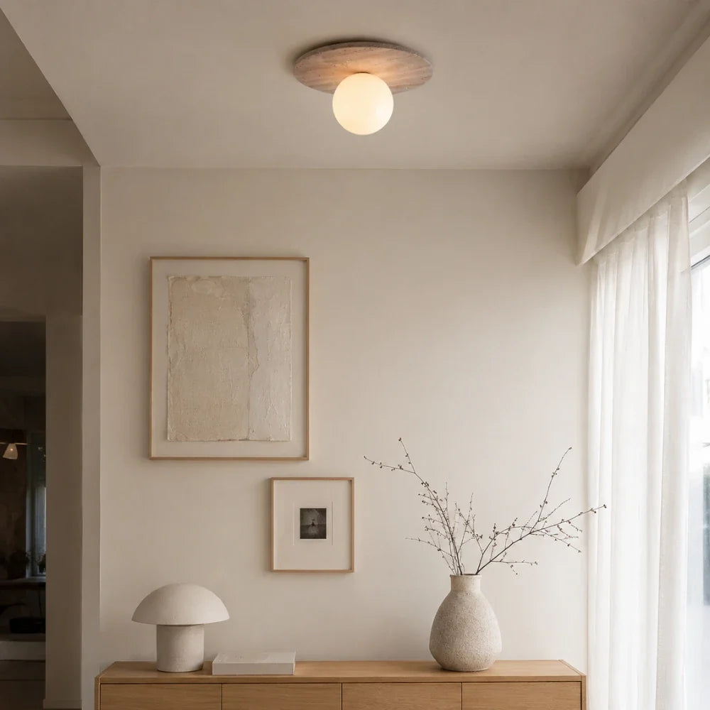 Plafonnier travertin & bois design | Tärna