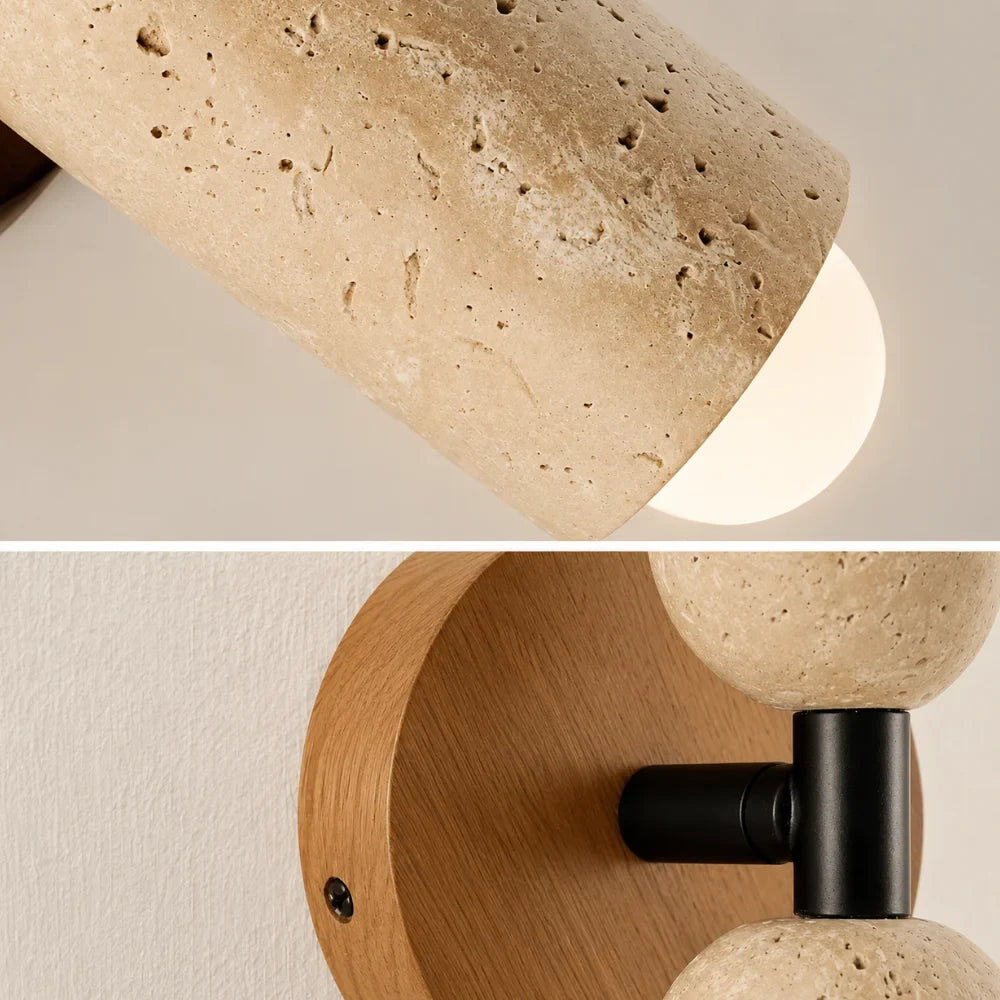 Applique murale travertin & bois | Velin