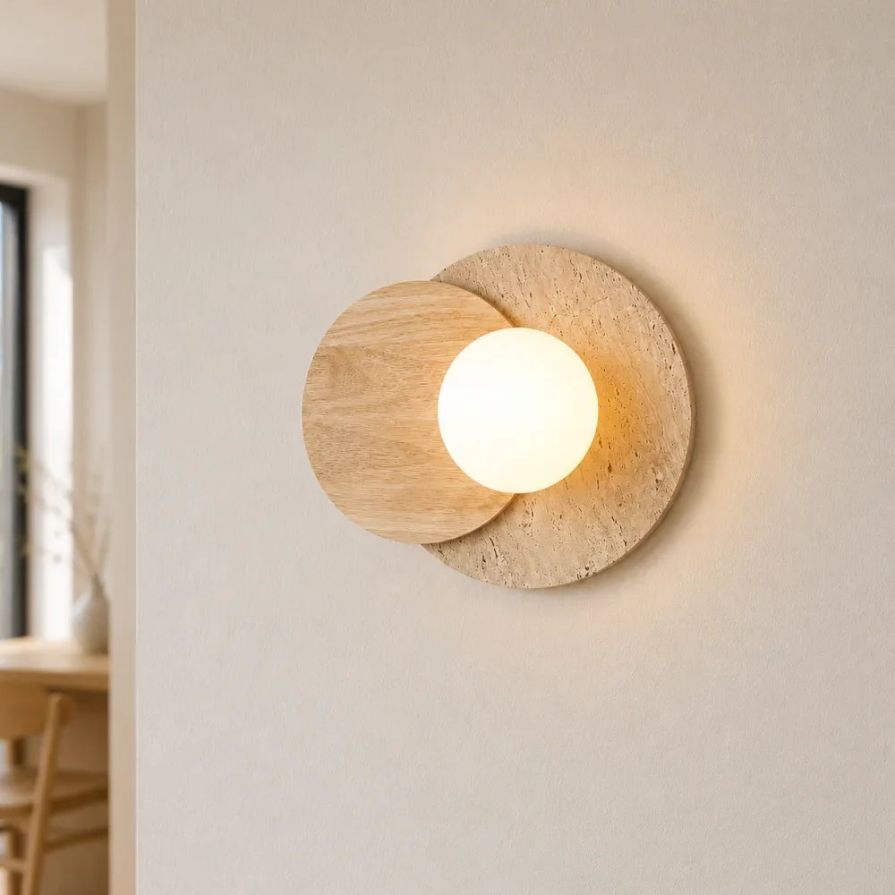 Applique murale travertin & bois | Verdalsøra