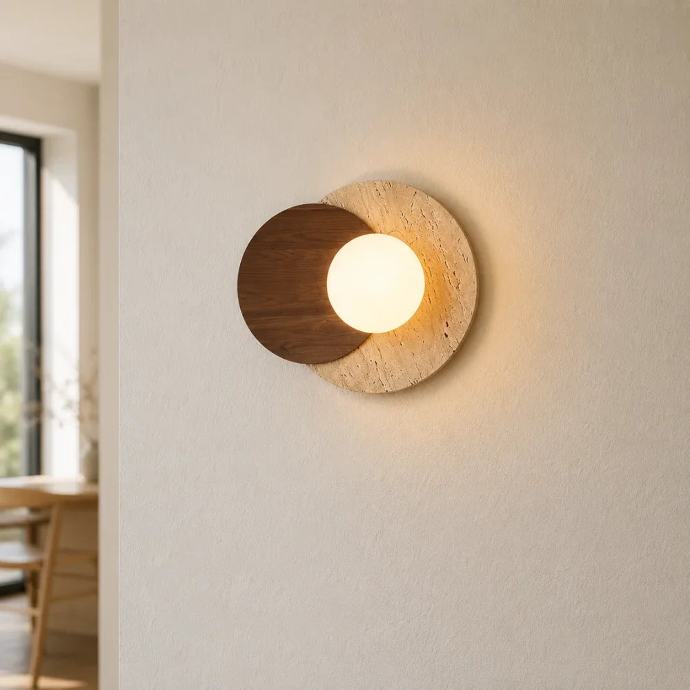 Applique murale travertin & bois | Verdalsøra
